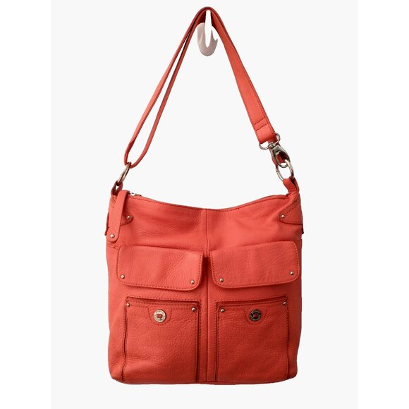 Stone Mountain Purse Coral/Orange Leather Shoulder Bag Adjustable Strap - Med - Picture 1 of 16